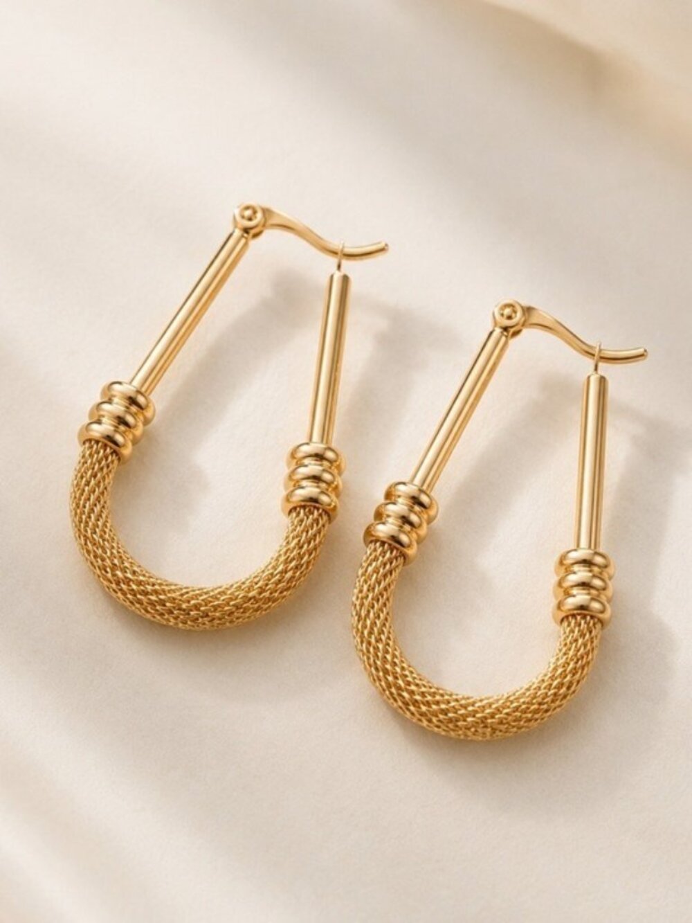 Valencia Textured Rope Mesh Earrings - Picture 1 of 5